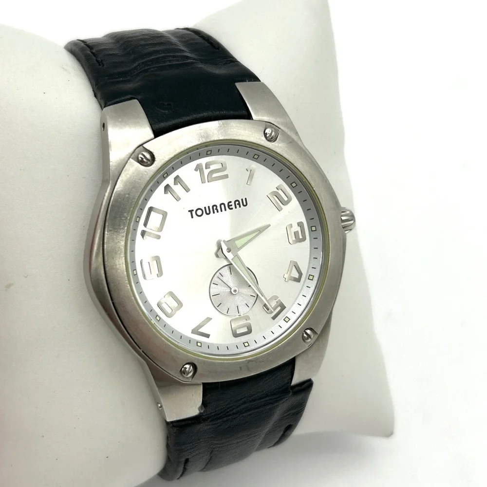 Tourneau Wrist Watch Leather Mens OS Black Excellent Y2K Gap Inc Collab Swiss